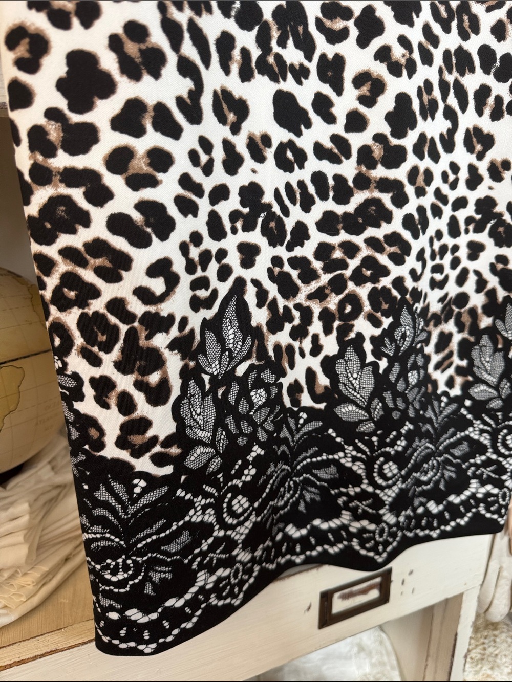 Leopard Print Pencil Skirt with Black Lace Trim - Women - Picture 2 of 4